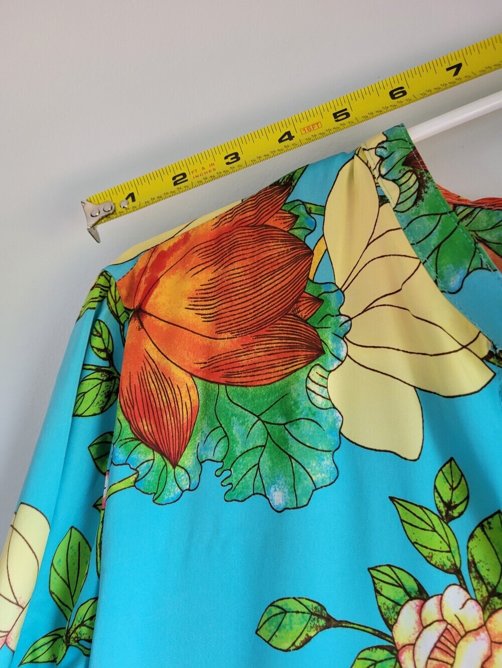 NATORI Floral V-Neck Robe Dress Night Gown Aqua with Orange Floral Size M - Picture 6 of 10